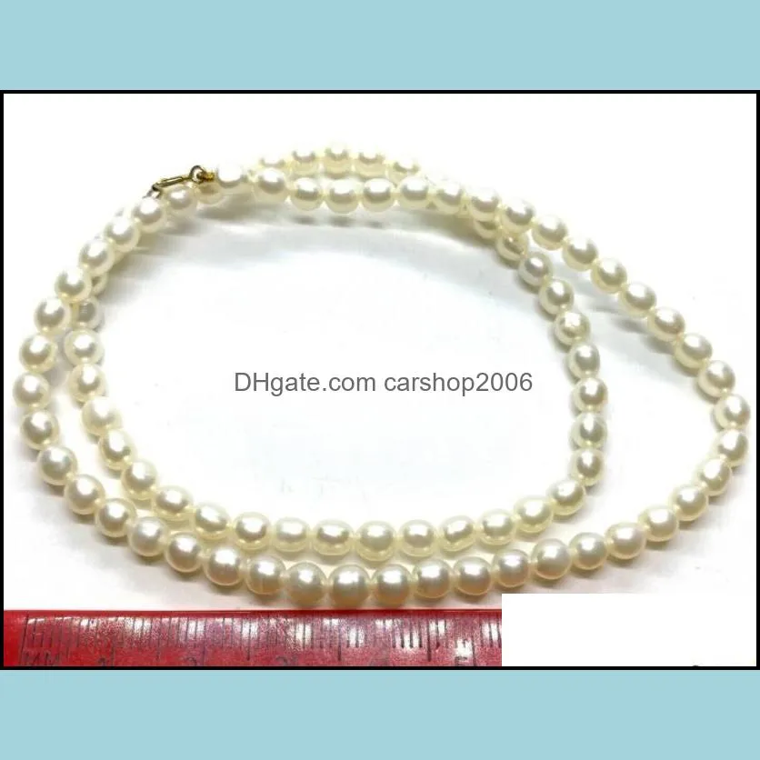 8-9mm White Natural Pearl Beaded Necklace 18inch 14k Gold Clasp Women`s Gift Jewelry