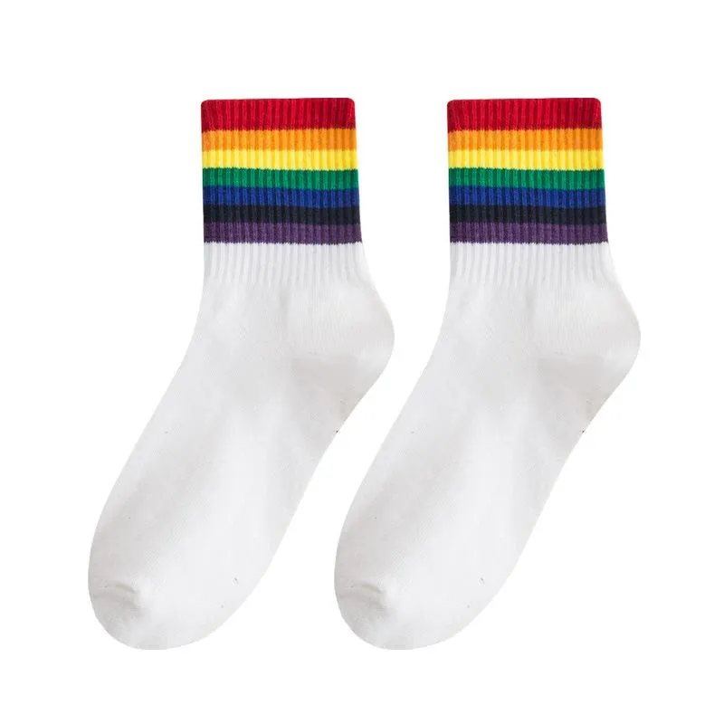 Meias masculinas Marrom Andar de compressão Homens Musturbatar Inventário Estratégico Rainbow Horizontal Strips