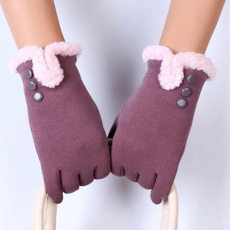 Gants sans doigts doubles femmes peluches femmes dames hiver poignet poignets gant Guantes mujer écran tactile rouge