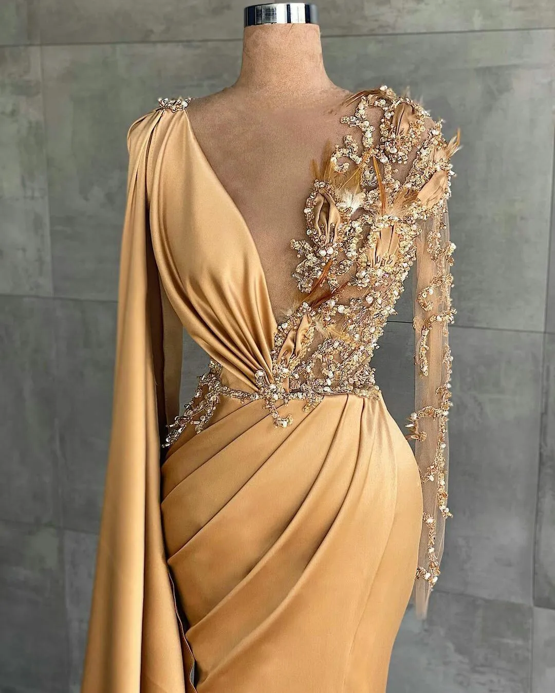 Fitted Stretch Satin Gathered Waistband Gold Evening Gown CH236G | Satin  evening gown, Evening gowns, Evening dresses