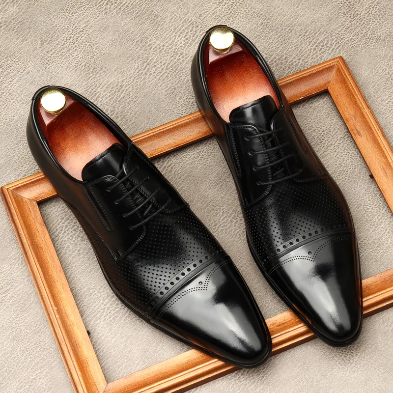 Modello Zaccharia Handmade Italian Leather Oxford Dress Shoes For Men - Black Smooth Cowhide Lace-Up