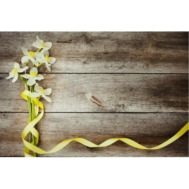 Party Decoration Antique Wooden Board Backdrop Yellow Floral Ribbon Background Birthday Wedding Holiday Po Booth Studio Props