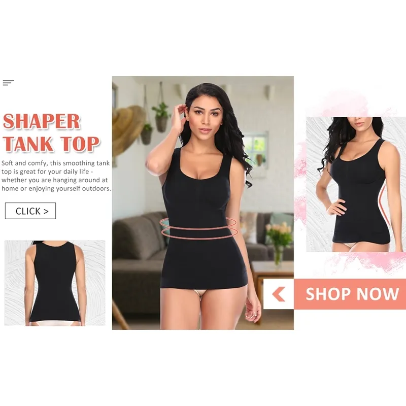 Tummy Control Compression Camisole Shapewear Top With Built In Bra