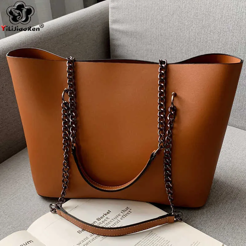 Casual handtas tassen designer ketting schouder beroemde merk lederen dames handtas grote capaciteit draagtas Sac een hoofd 210907