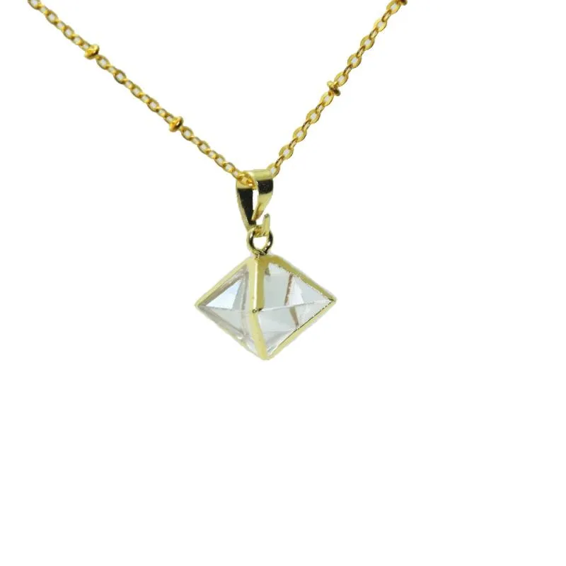 Pendant Necklaces 1pc Faceted Gold Plating Rock Clear Quartz Crystal Pyramid Women Necklace Natural Stone Chain For Girl