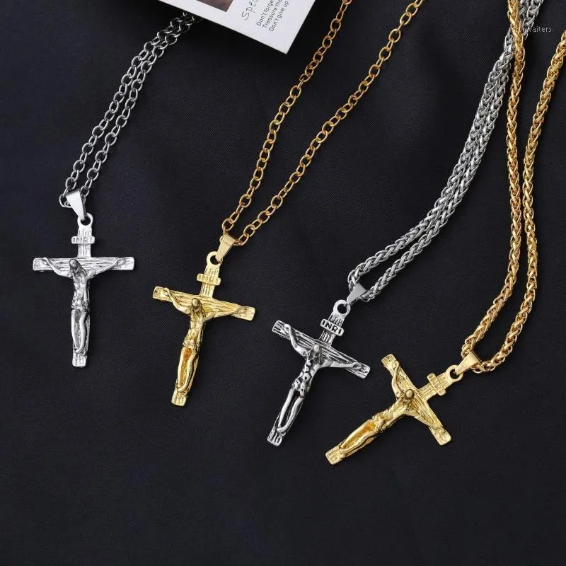 Kedjor Halsband för Man Alloy Jesus Cross Pendant Gold och Silver Mäns Hip Hop Keel Chain