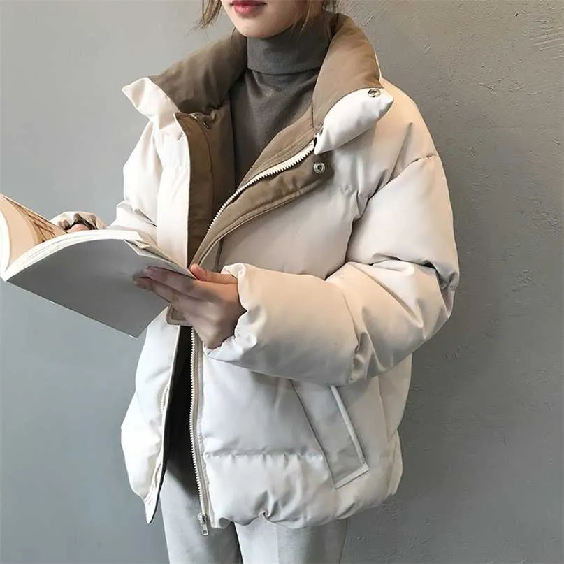 原因女性の冬のジャケットストリートウェアジッパーコートパッド入りの女性のジャケット暖かい綿の女性パーカー服211216