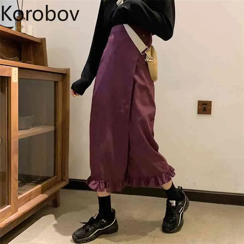 Korobov Kvinnor Streetwear Split Kjolar Ny Ankomst Höst A-Line Faldas Mujer Preppy Style Koreansk OL Fashion Skirt 210430