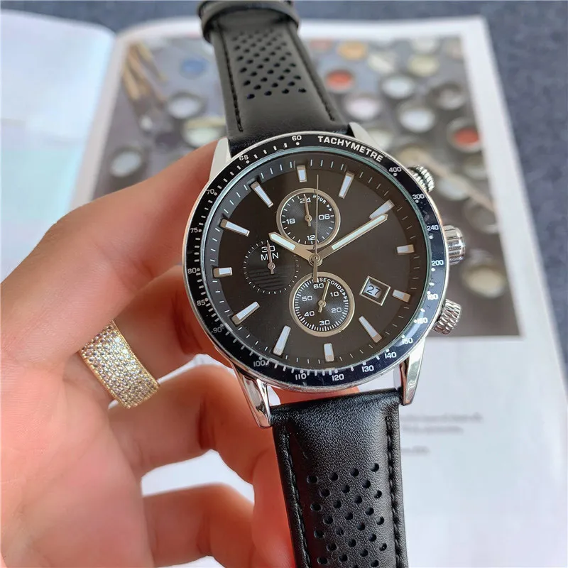 Men s Leather Strap Multifunction Quartz Watch with Calendar Small Dials Stainless Steel Case 2024 Style