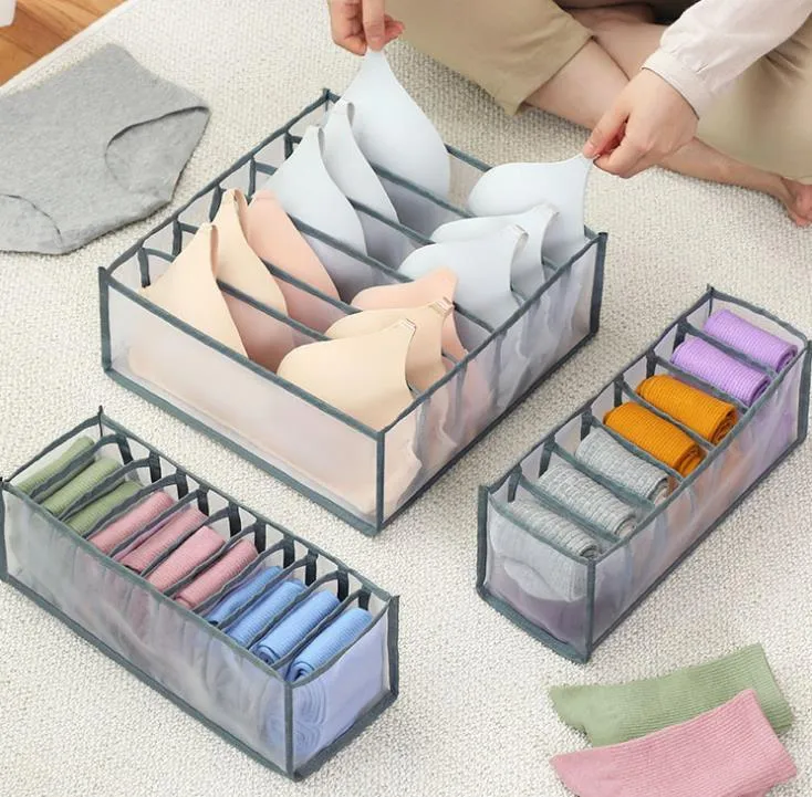 Foldable Storage Boxes Underwear Bra Panty Socks Organizer Stored Box Drawer Closet Scarves Organizers Nylon Mesh Divider Bags SN3171