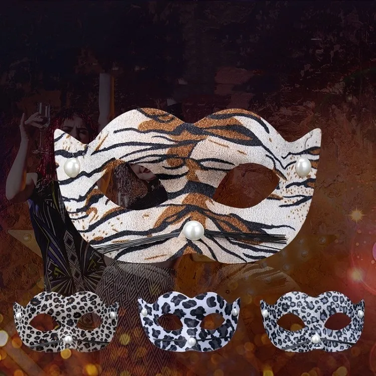 Maski Party 2021PVC Leopard Maska Make Up Party Dance Halloween Maska Dekoruje 4 kolor 300 sztuk T2I52347