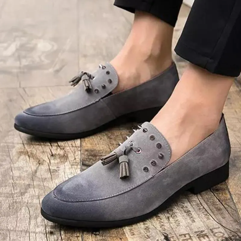 Men Loafers Velvet Fringe Rivet Slip On Big Size Dress Shoes Flat Soft Autumn Non Solid Breathable Mens Driving