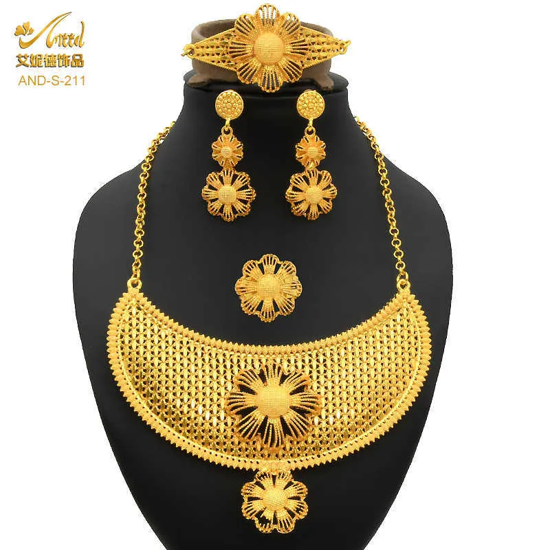 Luxury Necklace Jewelry Sets Dubai Gold Bridal Earrings Set Wedding Ladies Jewellery African Bijoux Party Gifts Women's Jewelery H1022