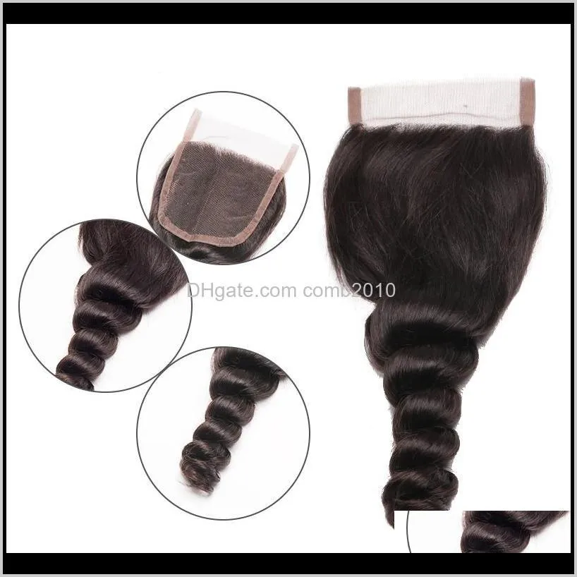 Cabelo Virgem Brasileira Loose Onda Lace Fecho de Cabelo Bebê Parte Middle Part 3 Parte Base de Seda 4 x 4 Lace Top Closure F1DTS Ope3J