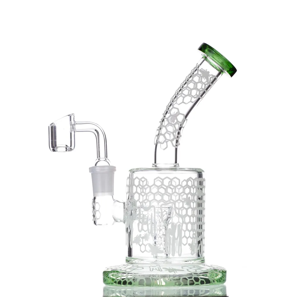 Szklana fajka wodna Bong Dab Rig Zielony kolor 7-calowy świecący blask w ciemności z 14-milimetrowym złączem Quartz Banger