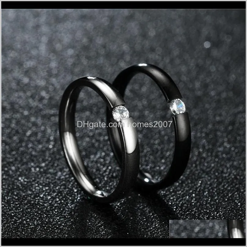 qiluxy 3mm stainless steel gold&black&silver-color zircon couple ring fashion rose gold finger for women and men gifts wedding rings