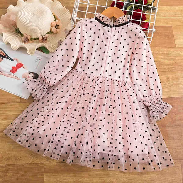 Baby Girls Dress For Party Polka Dot Long Sleeve Autumn Clothing Vestidos Tulle Princess Dress For Kids Children Casual Clothes Q0716