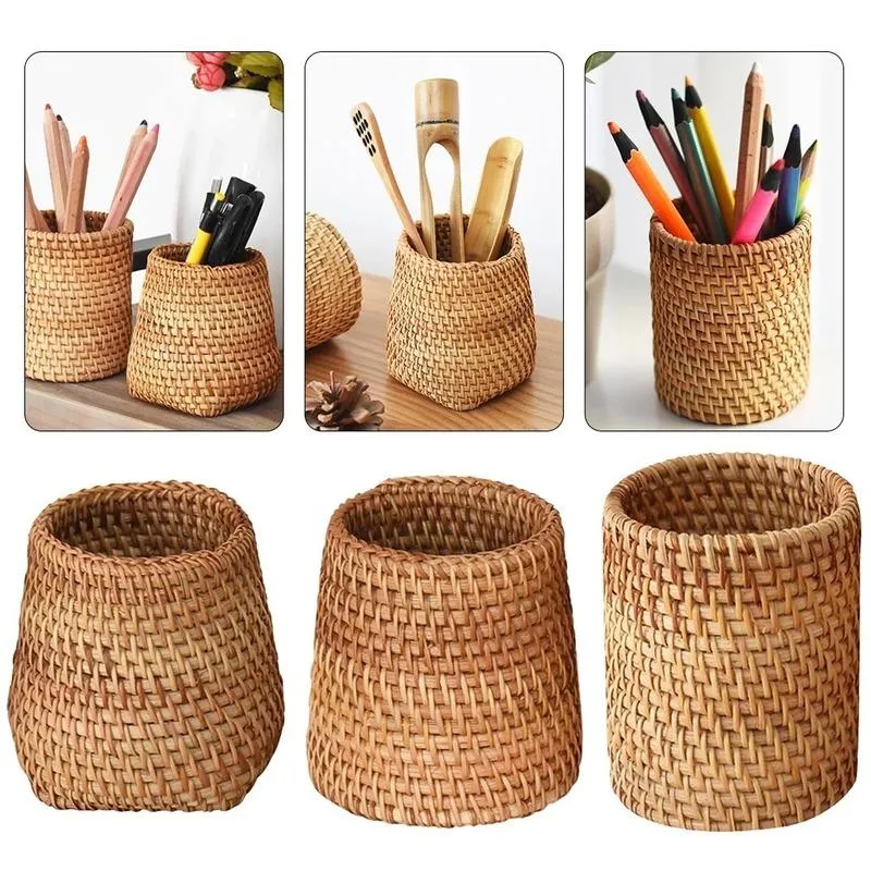 Storage Baskets Manual Rattan Chopsticks Tube Shovel Spoons Bucket Dinner Knives Forks Tableware Box Home Kitchen Organization