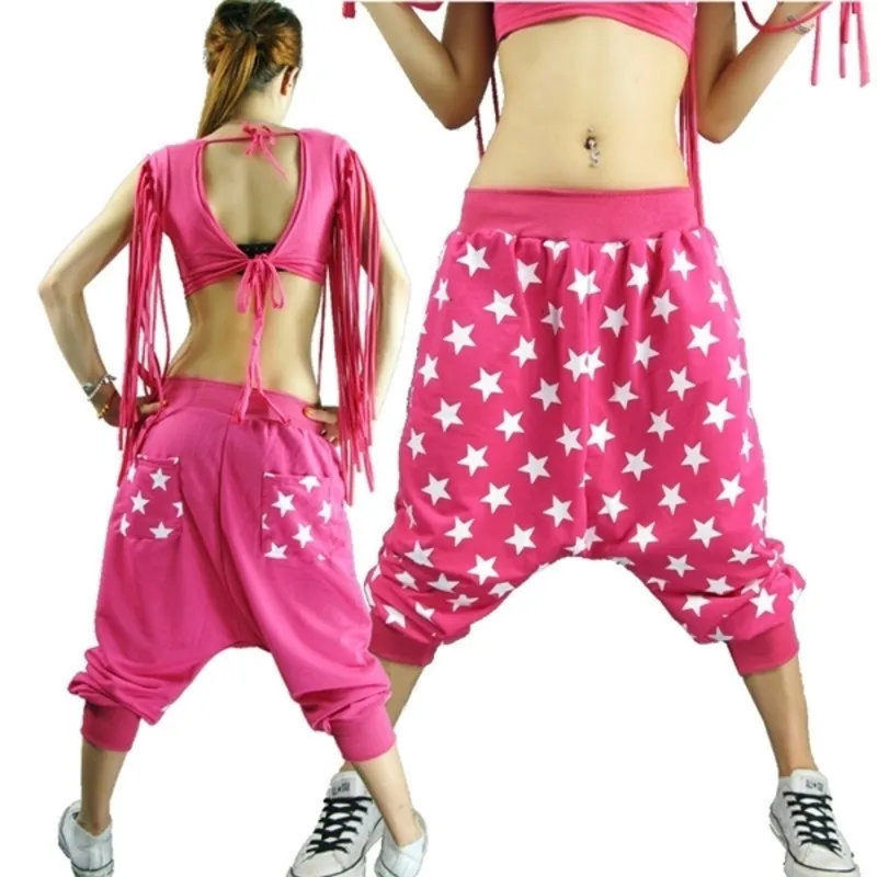 Nowa marka Moda Harem Hip Hop Dance Pants Sweatmants Kostiumy Pięć Star Performance Wedź Punk Lue Dressant Spodnie Q0801