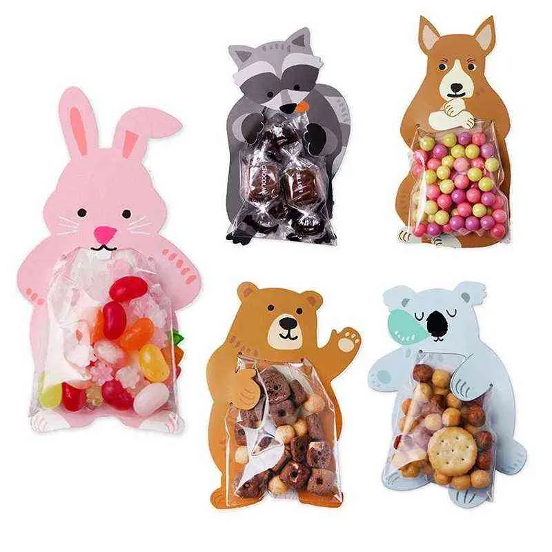 10Pcs Cartoon Animal Bear Rabbit Card Candy  Bag Easter Decoration Kids Birthday Party Shower Packaging Supplies