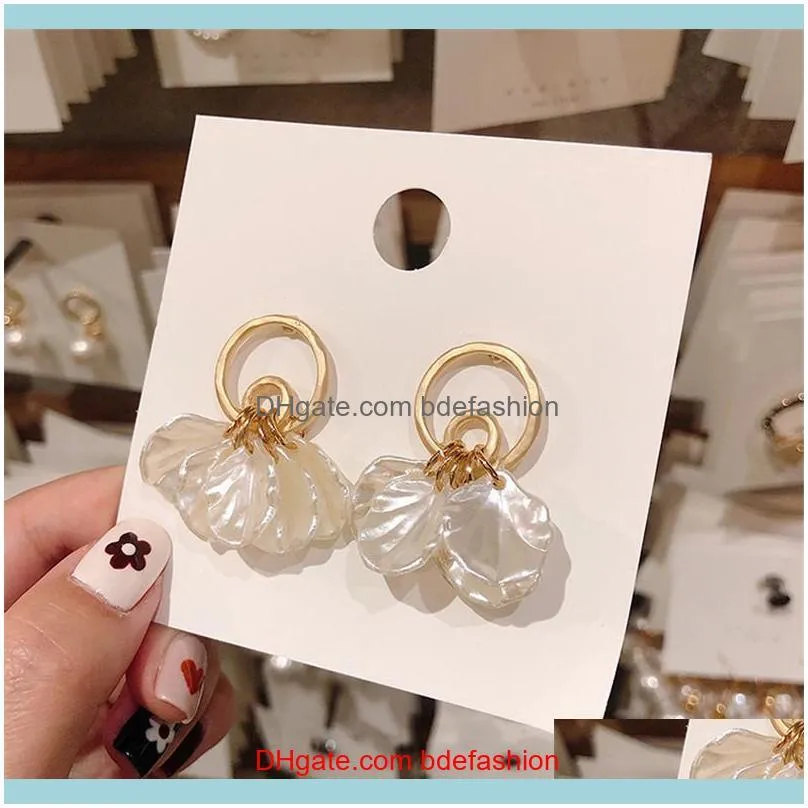 New Vintage Gold Color Multi Pieces Acrylic Shell Dangle Drop Earrings For Women Fashion Statement Earring
