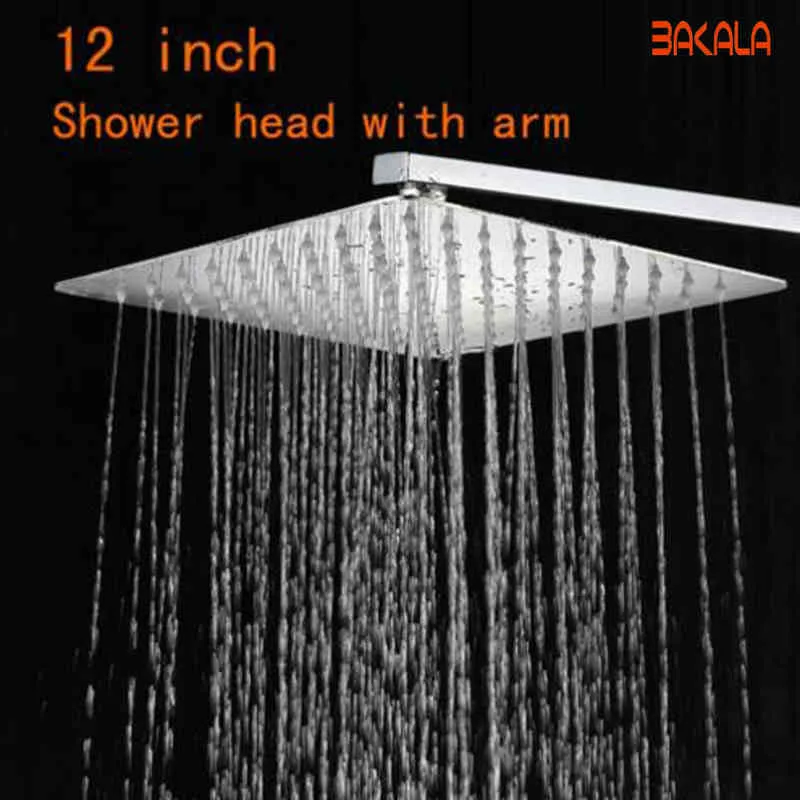 BAKALA Soffione doccia in acciaio inossidabile da 12 pollici con braccio Soffioni doccia a pioggia ultra sottili a parete con braccio doccia CP-1212A H1209