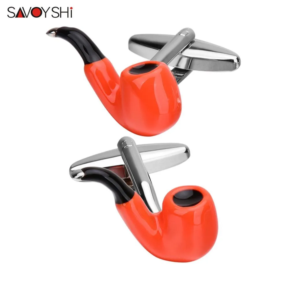 SAVOYSHI Fashion Tobacco pipe Cufflinks for Mens Shirt Cuffs High Quality Enamel Cuff buttons Special Gift engraving name