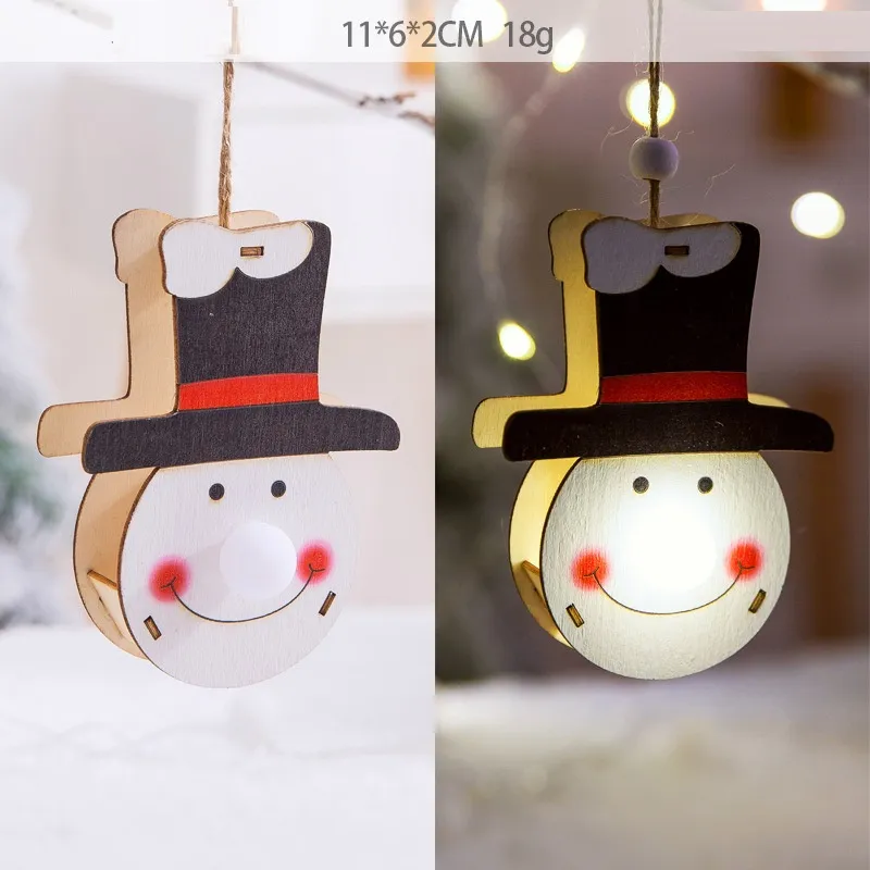 Wooden Christmas Light Pendants Santa Snowman Moose Shaped Warm Lights New Year Home Decorations