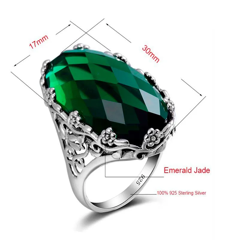 Vintage Art Deco Emerald Cut Large Stone Ring, Center Diamond Inlay, 14k  White Gold, Apple Green Chrysoprase, Antique - Etsy