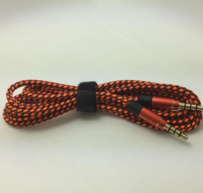 2021 1m / 3ft 3.5mm Fisk Silke Flätad Tyg Man till Male Aux Audio Cable Cord av DHL 100+