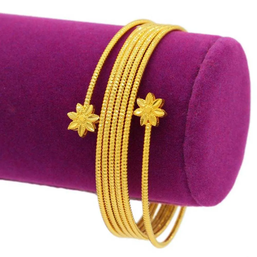 Pinxun Pentagarm Gold Color Bangle African Jewelry Dubai India Women Bracelet New Fashion Bracelet Ethiopian Party Gift Jh5 Q0717