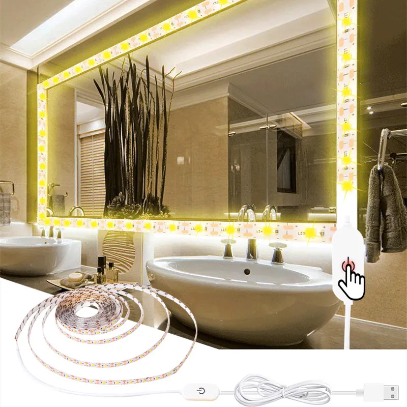 Tira De Luces LED USB, Interruptor Táctil, Espejo De Tocador Para Maquillaje,  Luces LED De 5V, Cinta De Lámpara Regulable Para Dormitorio, Baño, Tocador  D2.0 De 6,19 €