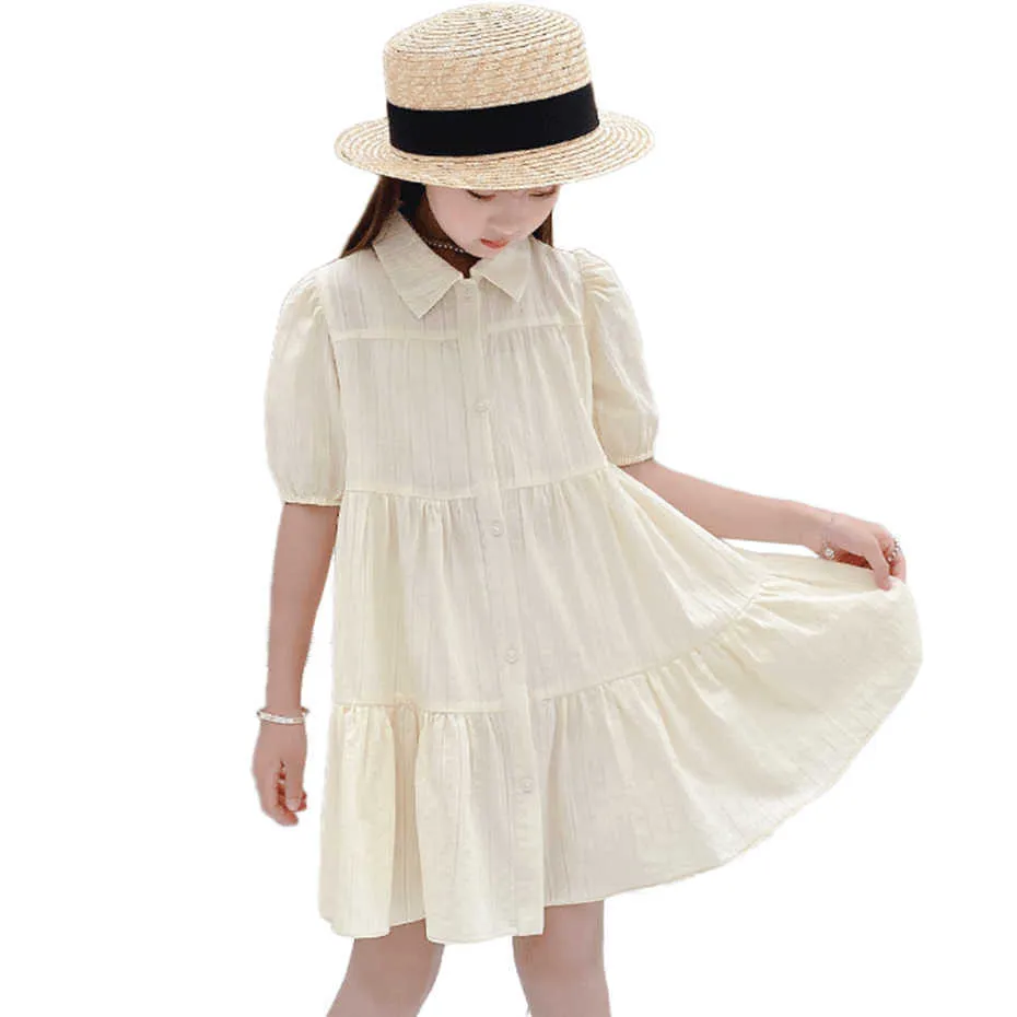 Dress Girl Solid Color Kids Party Es dla S Lato Kid Casual Style Costume 6 8 10 12 14 210528