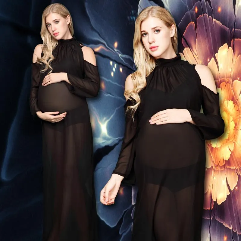 Maternity Dresses Dress Stropless PoGraphy Props Graviditet Långärmad Voile Gravid Kvinnor Po Skjut Kläder