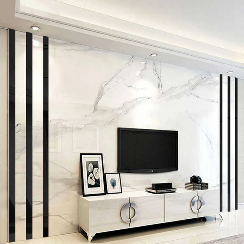 Simple Lines Acrylic 3D Marble Wall Sticker DIY Background Mirror Strips  Ceiling Waist Line Living Dining Room Art Home Decor 210929 From Xue009,  $8.57