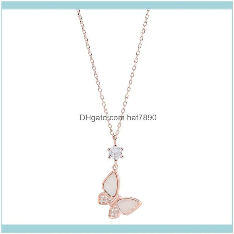 S925 Silver Necklace South Korea East Gate fashion round zirconium Shell Butterfly clavicle chain Mori personality simple jewelry