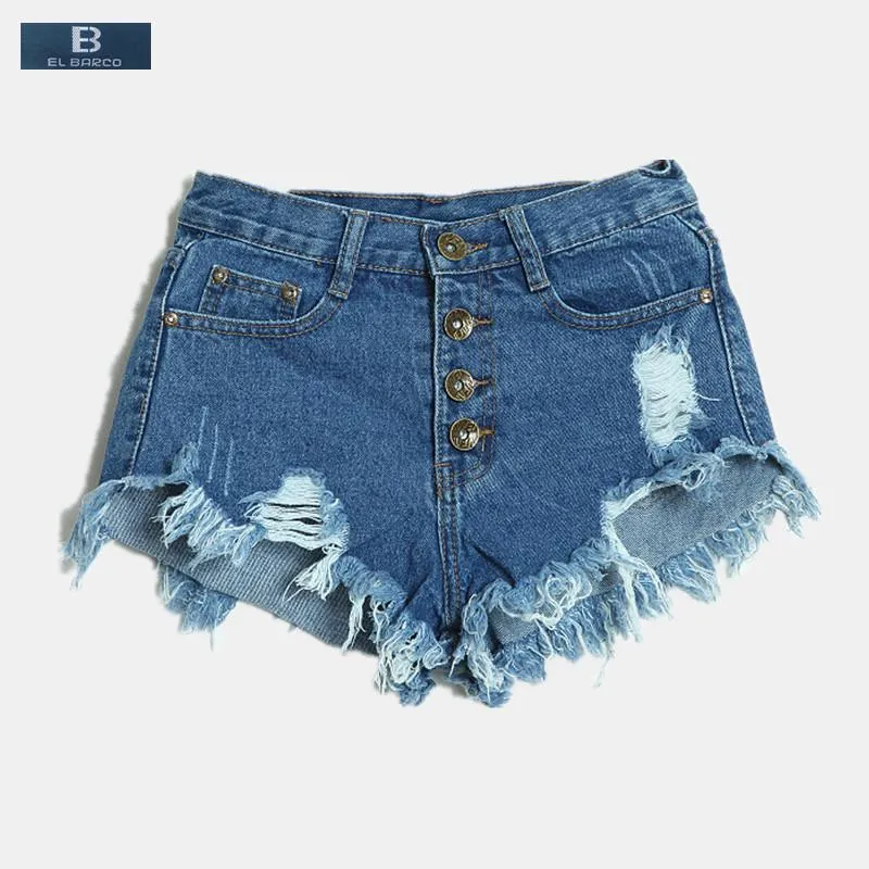 [EL BARCO] 2021 rappé trou Sexy femmes été Denim Shorts jean coton taille haute bleu noir blanc rose femme décontracté court femmes