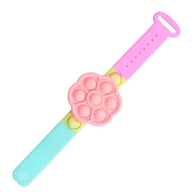  Fidget Toys Six Leaf Clover Rotating Wrist Strap Bracelet Push It Bubble Popper Stress Reliever Adult Children Decompression Sensory Toy Multicolors