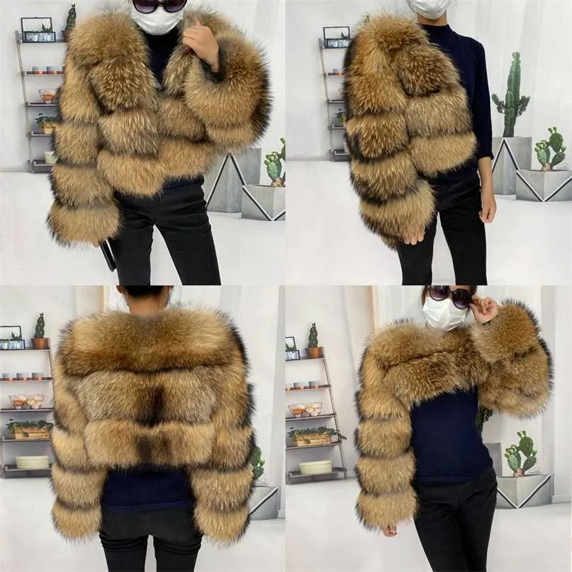 Natural inverno casaco de guaxinim real plus size roupas mulheres grandes casacos fofos de pele casaco 211220