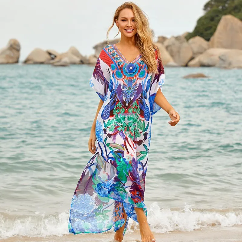 Chiffon plajı, kadınlar için mayo takım elbise pareo yüzmek Saida de praia robe plage kaftan elbise #Q707 Kadın Mayo
