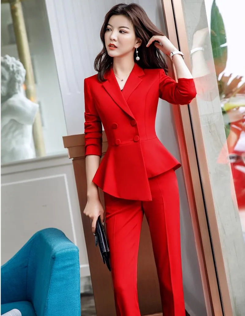 全国 送料無料 ファッションマルーンレッド女性の正式なビジネススーツレディースオフィスワークの摩耗オフィスワークwears Wearsパンツスーツ女性の2つの部分 最短当日出荷 Skincompanybrasil Com Br