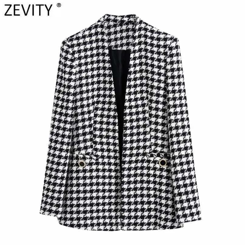 Zevity женское винтажное твидовое шерстяное пальто с принтом «гусиные лапки» и открытой строчкой, женская шикарная верхняя одежда, тонкие куртки, топы CT781 211130