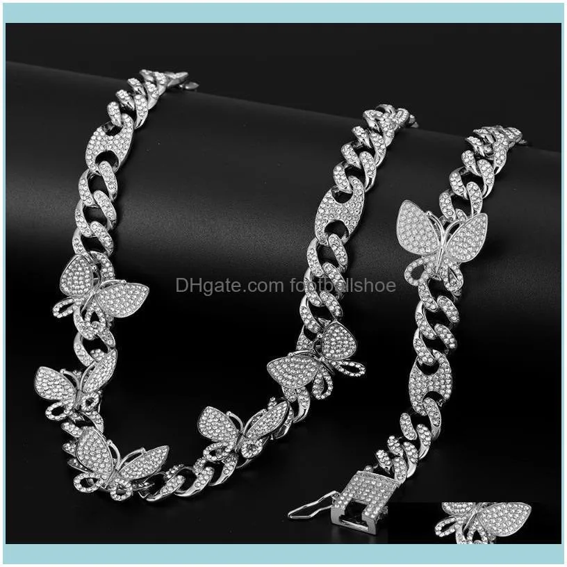 Colliers Pendentifs Bijouxzircon Collier Papillon Chaîne Glacé Lien Cubain Femmes Or Rose Chocker Hip Hop Bijoux Bijoux248l