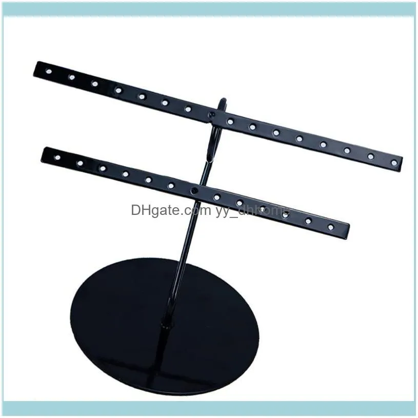 1Pc Double-tier Earrings Stand Creative Display Rack Home Jewelry Holder (Black) Pouches, Bags
