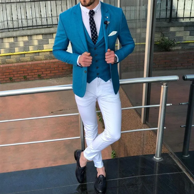 Ternos masculinos Brazers Bonito Slim Fit Fit Whatched Lapel Tailored Masculino Masculino Noivo do Noivo Desgaste 3 Peças Vest e Calças de Jaqueta de Prom