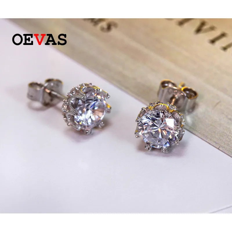 Oevas Real 1 Crat Moissanite أقراط حدود الأزهار النساء 100٪ 925 فضة تألق حفل زفاف مجوهرات الجميلة