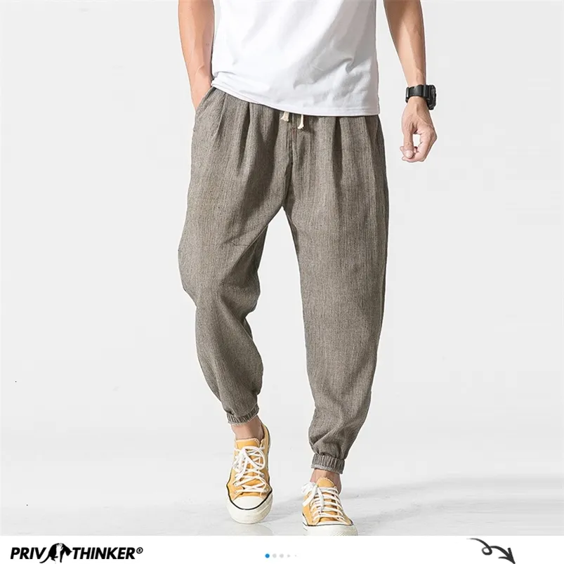 Privathinker Cotton Linen Casual Harem Pants Men Joggers Man Summer Trousers Male Chinese Style Baggy Harajuku Clothe 210715