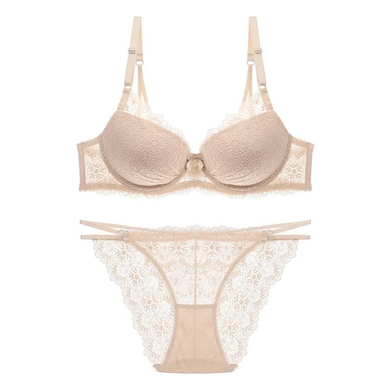 Bras Sets Femal Intimates Floral Lace Lingerie Set Hollow Out Back  Underwear Women Push Up Bra Gather And Panty ABC Cup From Insightlook,  $25.53