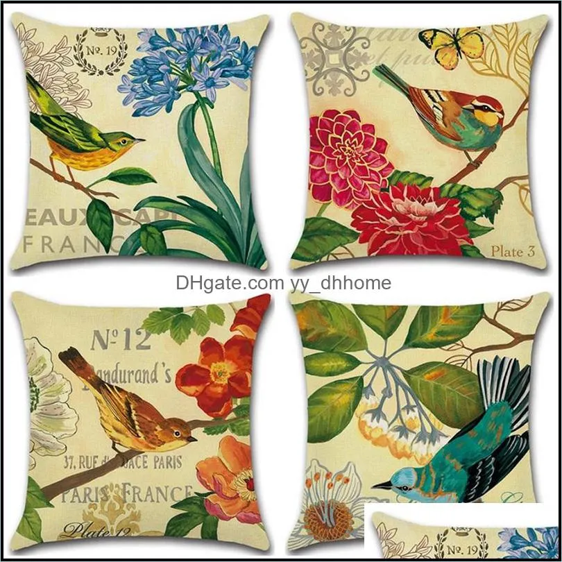 Cushion/Decorative Pillow Home Textiles & Garden Watercolor Flower Birds Cushion Er Hummingbird Decorative Pillowcase For Sofa Decor Throw C