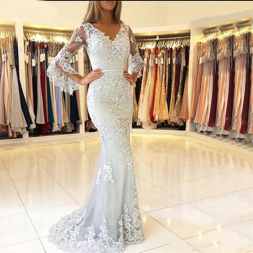 Silver lace prom dress hotsell